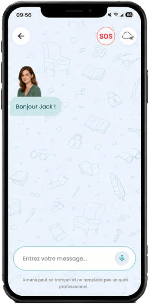Amana app — private conversation with the SOS safety button