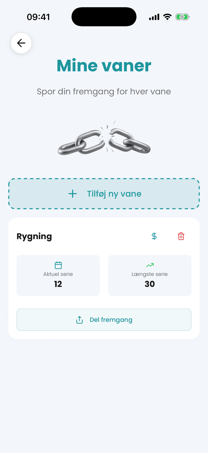 Amana app — vane tracker til at holde op med tobak, med streger og besparelser