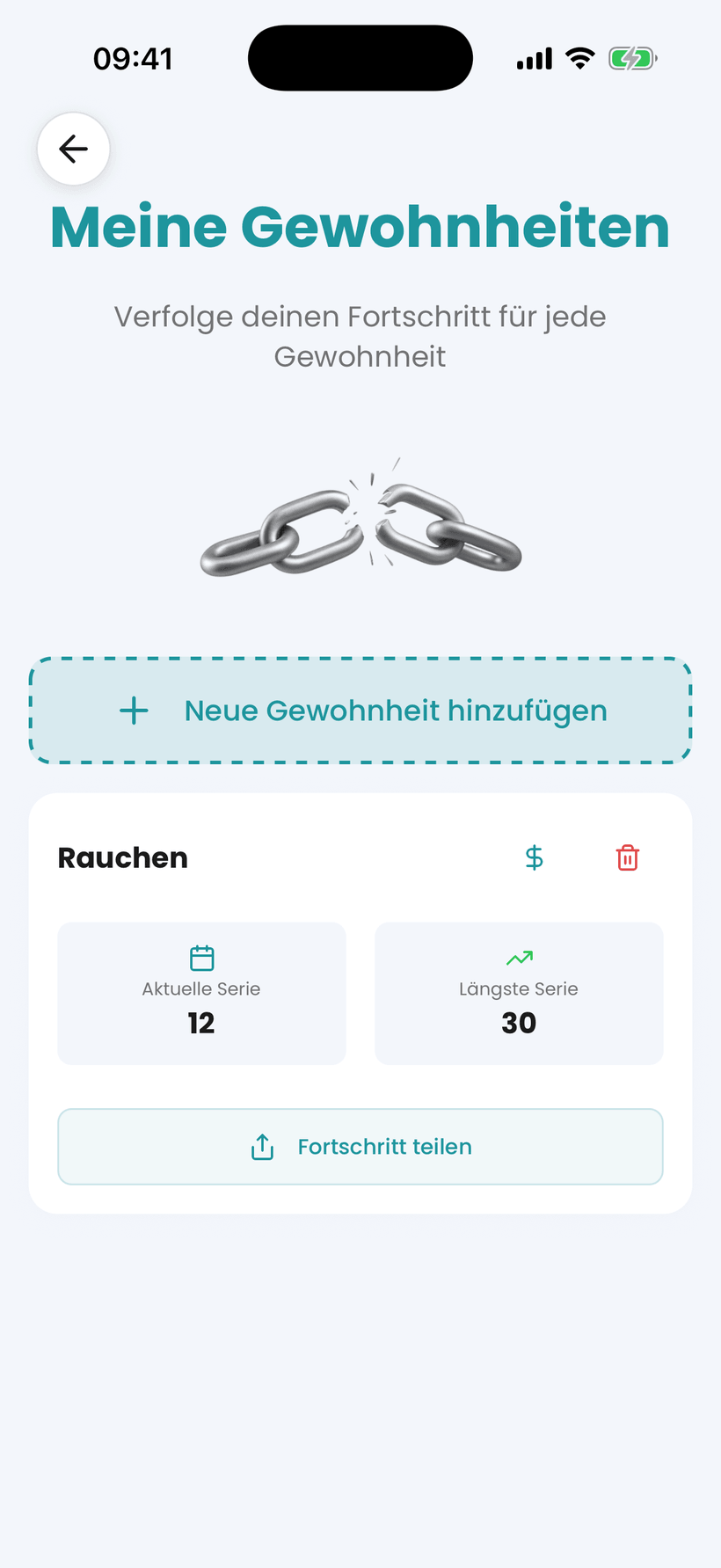 Amana-App – Gewohnheitstracker zum Aufhören mit dem Rauchen, mit Erfolgsspuren und Ersparnissen