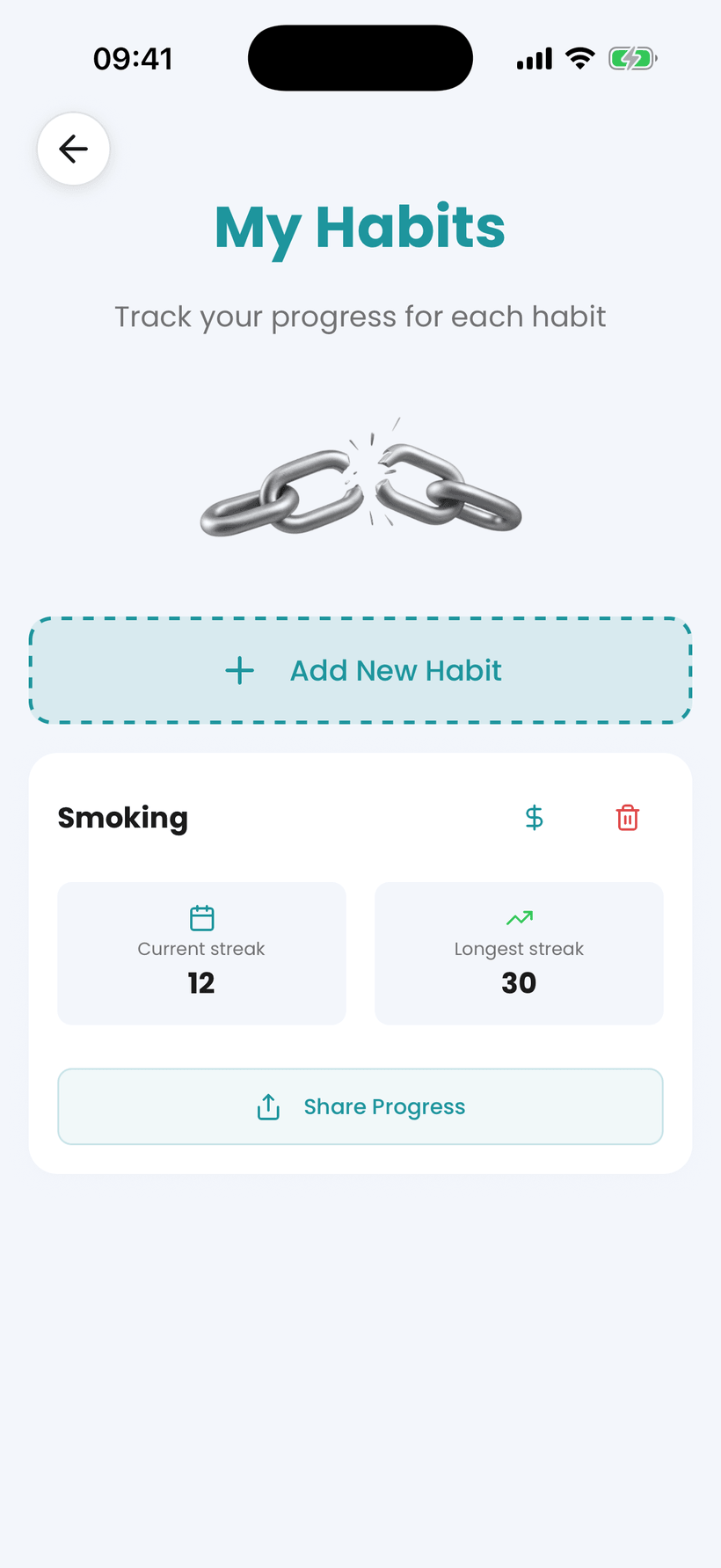 Amana app — habit tracker for quitting tobacco, with streaks and savings